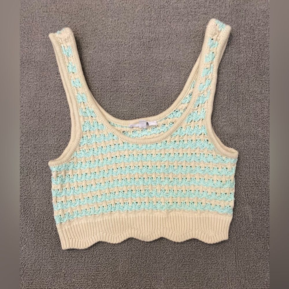 BB Dakota Cream and Light Blue Crochet 100% Cotton Bra Crop- Spring Summer Boho